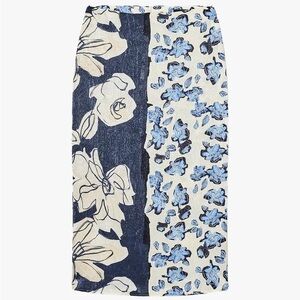 Zara Blue Floral Satin Midi Skirt